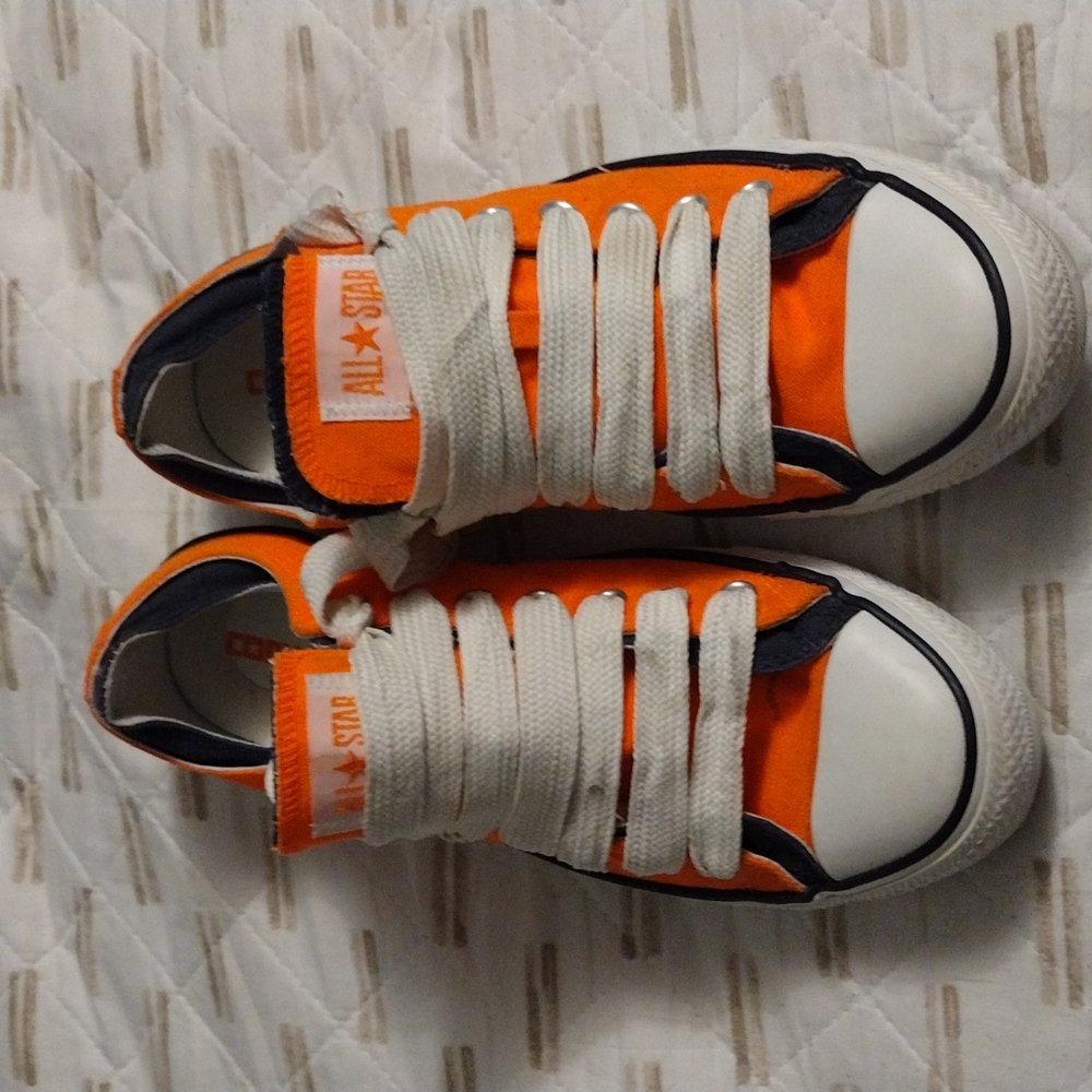 Size 10M/12W Converse Double Tongue Chuck Taylors Bright Orange/Navy Blue CLEAN